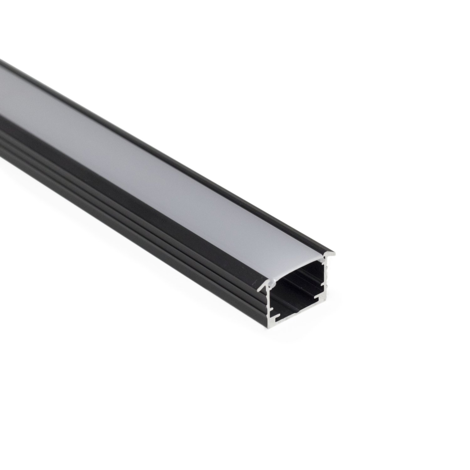 Perfil alumínio EMBUTIR STANDARD PRETO difusor leitoso